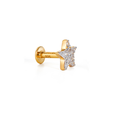 ESTELLE THREADED STAR STUD EARRING WITH ROUND WHITE CZ PAVE IN GOLD VERMEIL - EARRINGS from STELLAR 79 - Shop now at stellar79.com