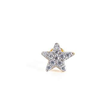 ESTELLE THREADED STAR STUD EARRING WITH ROUND WHITE CZ PAVE IN GOLD VERMEIL - EARRINGS from STELLAR 79 - Shop now at stellar79.com