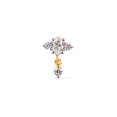 JAMEELA THREAED DROP STUD EARRING WITH OVAL AND ROUND WHITE CZ IN GOLD VERMEIL - EARRINGS from STELLAR 79 - Shop now at stellar79.com