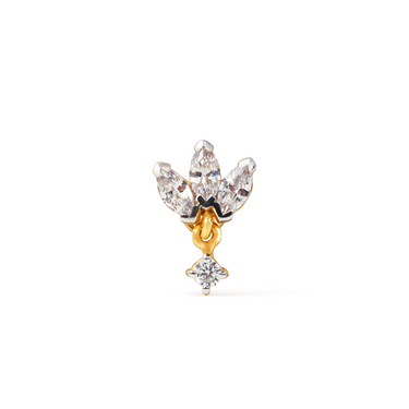 LOTUS THREADED STUD EARRING WITH MARQUISE AND ROUND WHITE CZ IN GOLD VERMEIL - EARRINGS from STELLAR 79 - Shop now at stellar79.com