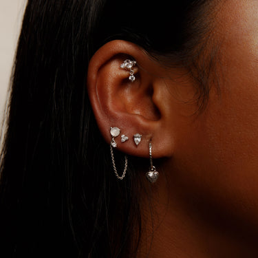 Trio White CZ Threaded Stud Earring