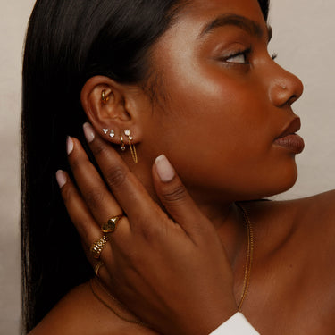 Shakti Moonstone & White Topaz Tear Drop Chain Stud Earring