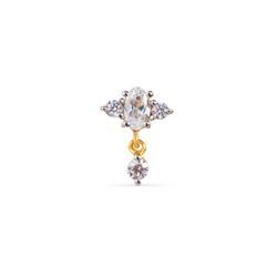 JAMEELA THREAED DROP STUD EARRING WITH OVAL AND ROUND WHITE CZ IN GOLD VERMEIL - EARRINGS from STELLAR 79 - Shop now at stellar79.com 