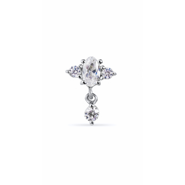 JAMEELA THREADED DROP STUD EARRING WITH OVAL AND ROUND WHITE CZ IN STERLING SILVER