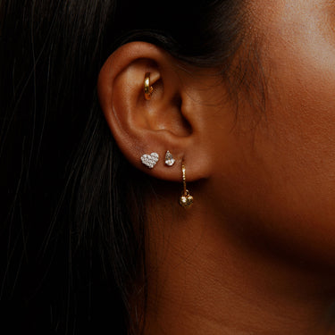 HEART THREADED STUD EARRING WITH ROUND WHITE CZ PAVE IN GOLD VERMEIL - EARRINGS from STELLAR 79 - Shop now at stellar79.com 