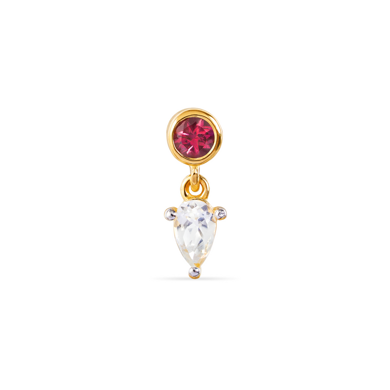 RANI DANGLE STUD EARRING WITH ROUND PINK TOURMALINE AND PEAR WHITE TOPAZ IN GOLD VERMEIL - EARRINGS from STELLAR 79 - Shop now at stellar79.com 