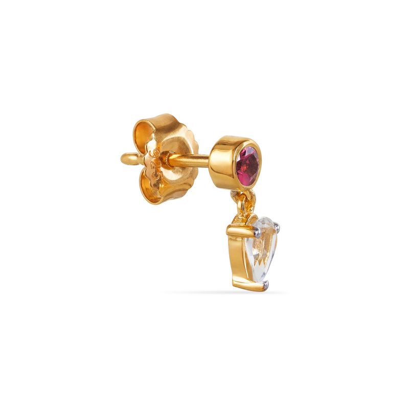 RANI DANGLE STUD EARRING WITH ROUND PINK TOURMALINE AND PEAR WHITE TOPAZ IN GOLD VERMEIL - EARRINGS from STELLAR 79 - Shop now at stellar79.com 