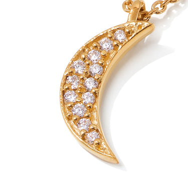 PHOEBE CRESCENT MOON PENDANT WITH WHITE ZIRCON IN 9 KARAT SOLID GOLD - NECKLACES from STELLAR 79 - Shop now at stellar79.com 
